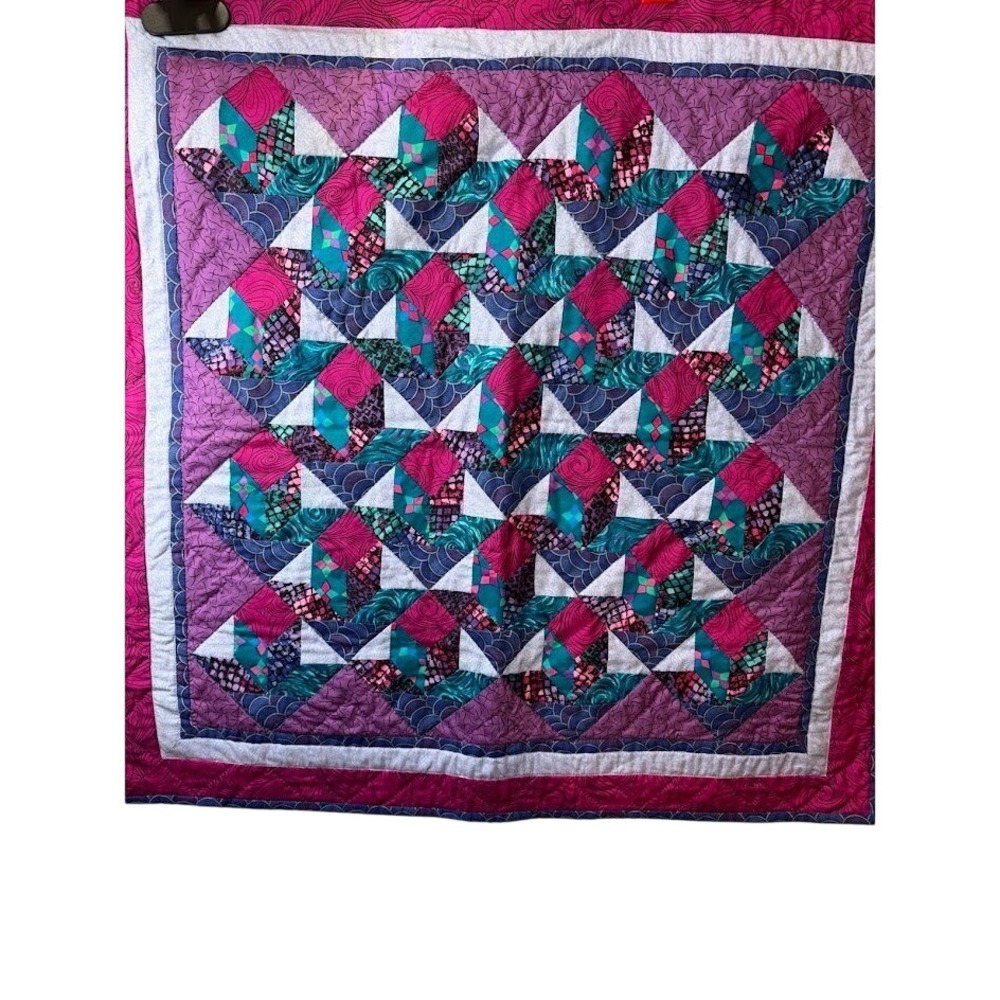 Handmade Geometric Star‎ Quilt Wall Hanging Magenta Purple Teal Small Blanket